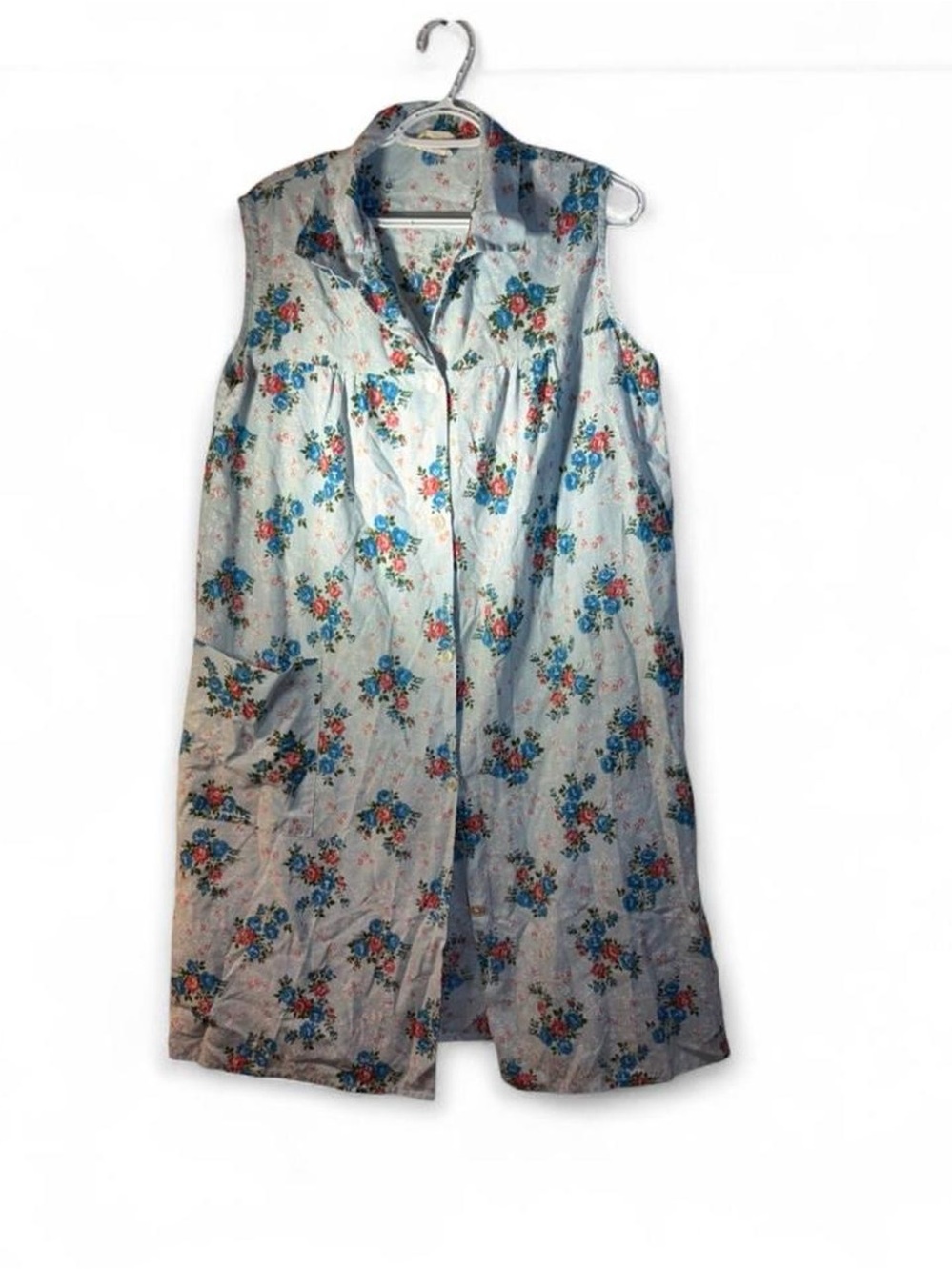 Vintage Sleeveless Floral Midi Dress - Blue Floral